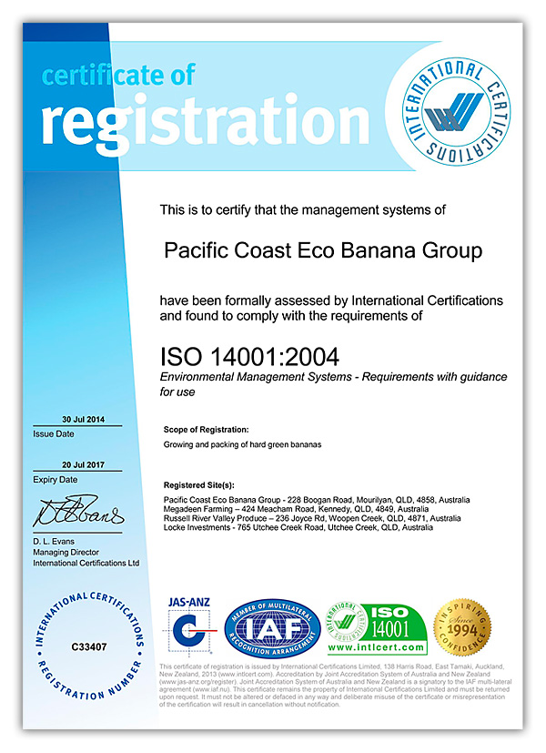 Eco Certification Pacific Coast 'Wax Tipped' Eco Bananas